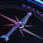 compass with an arrow pointing to the word 'brand'