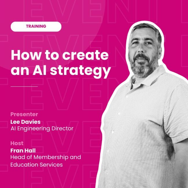 Image of a man presenting a training session about AI strategy