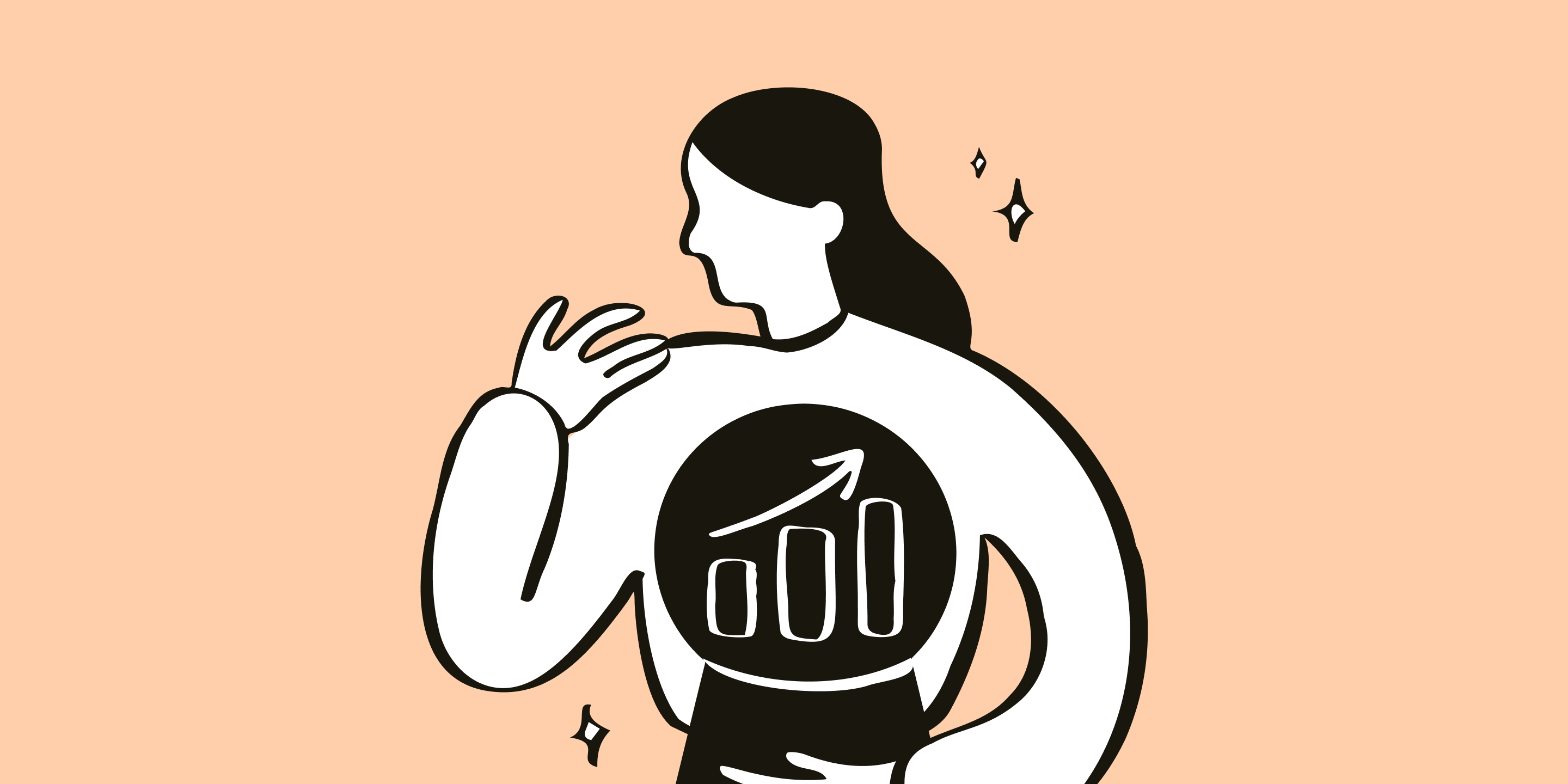 An illustration of a person peering into a crystal ball showing an upward-trending graph, representing the ability to predict and prioritise digital marketing tactics for charity growth.