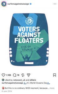 A Surfers Against Sewage Instagram post demonstrating consistent brand identity across social media channels.