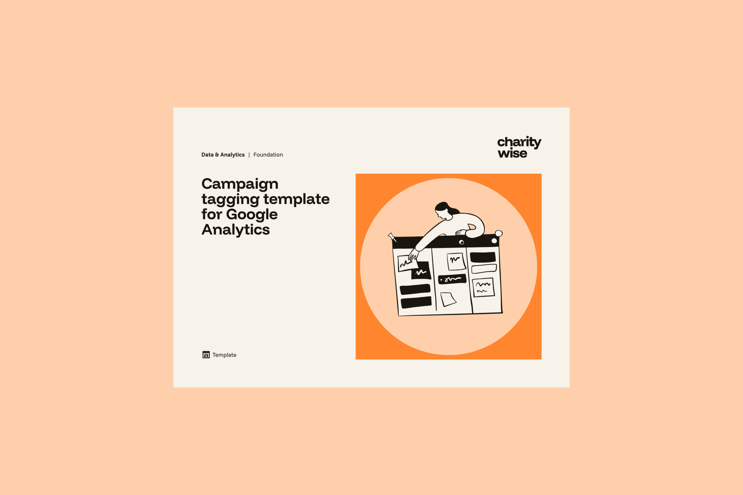 The front cover of the CharityWise downloadable GA4 campaign tagging template for charities.